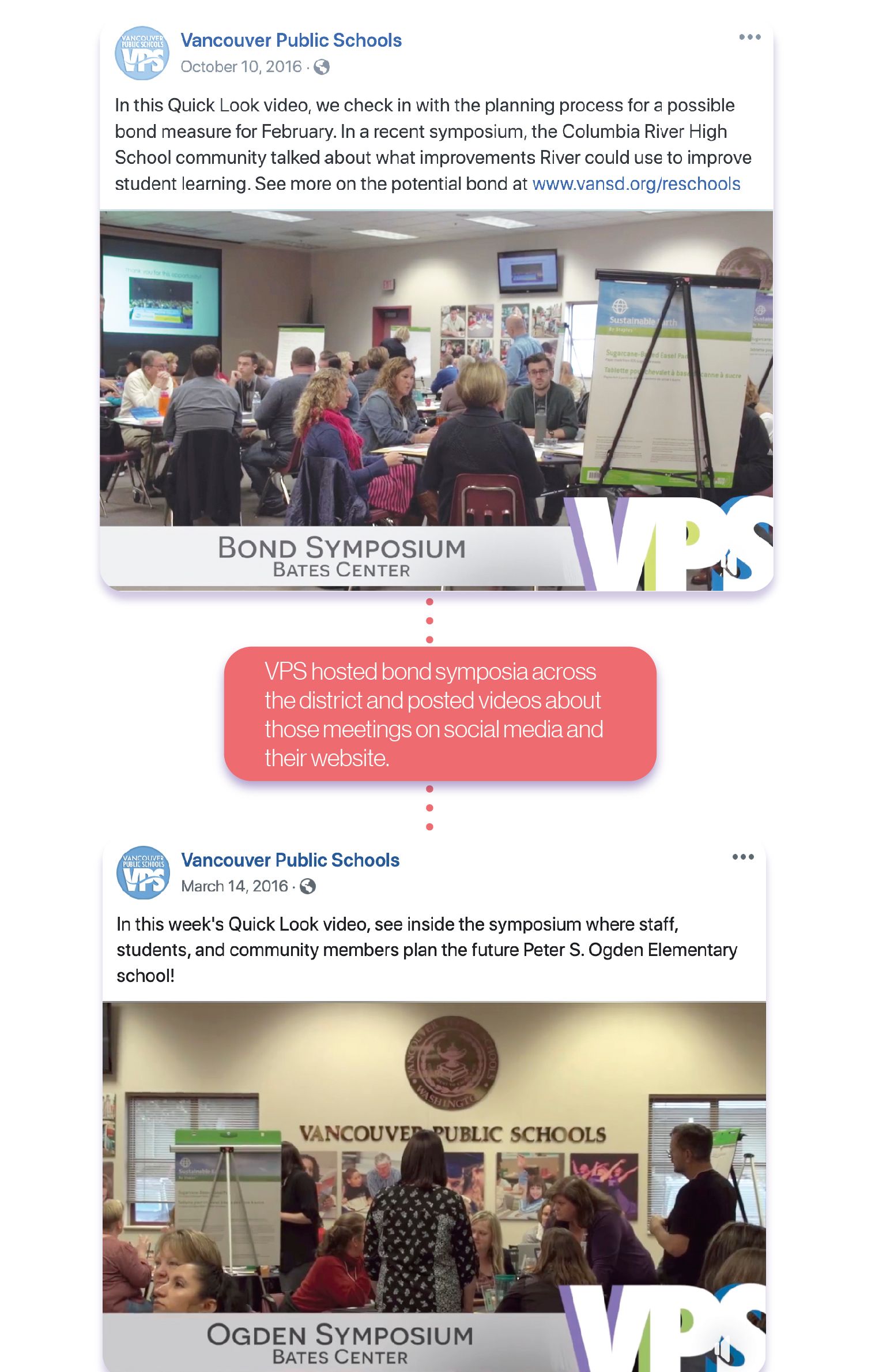 VPS hosted listening symposia across the district and then published photos and videos of the symposia online. Pictures showcase community conversations.