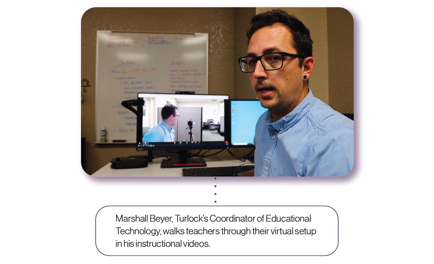 Image: Marshall Beyer, Turlock’s Coordinator of Educational Technology, walks through their virtual setup in his instructional videos.