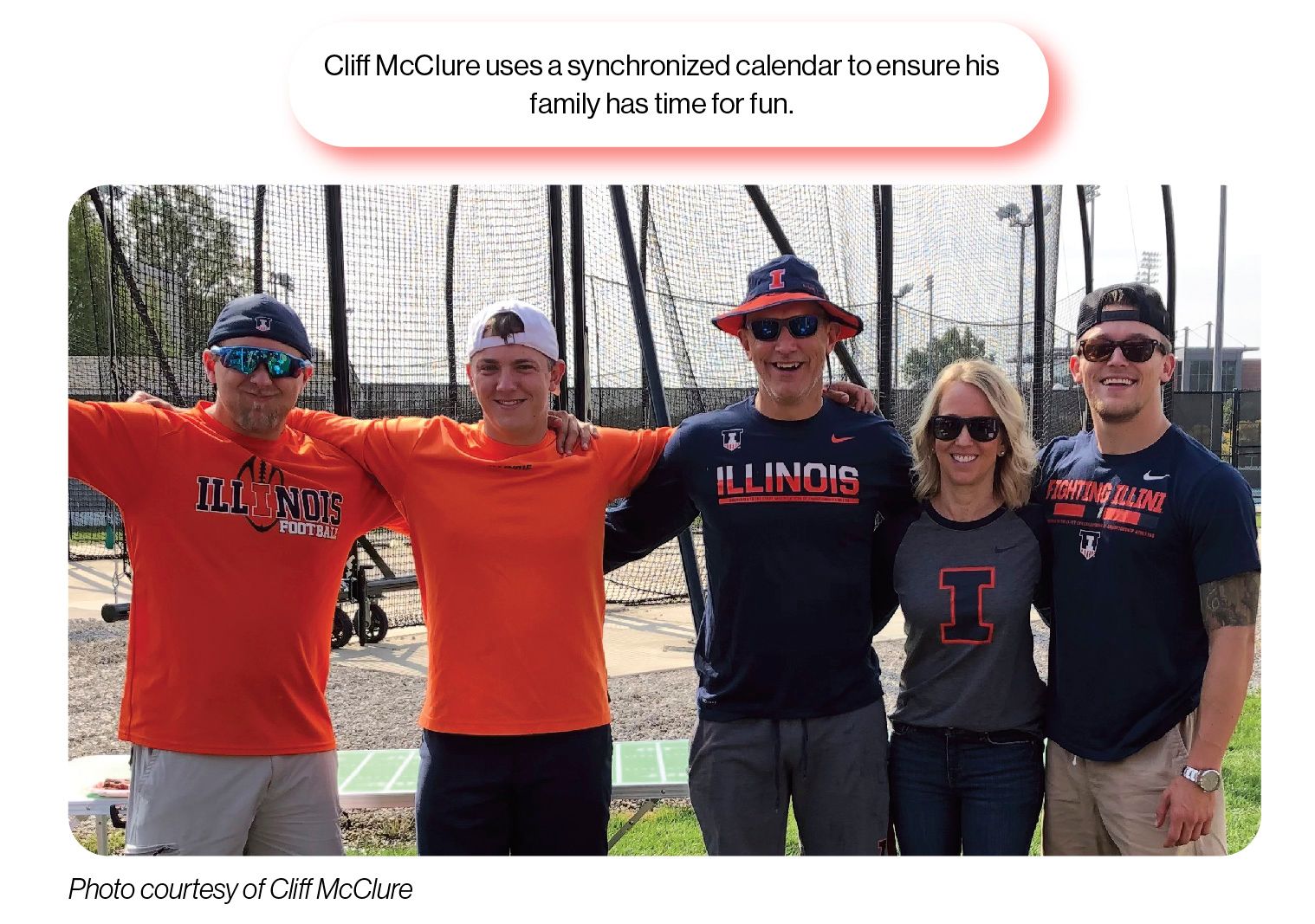 Image: Paxton-Buckley-Loda CUSD 10 Superintendent Cliff McClure with his wife and three sons, with the SchoolCEO caption 'Cliff McClure uses a synchronized calendar to ensure his family has time for fun.'