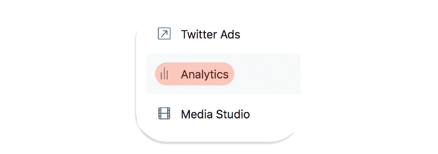 Image: A screenshot showing where to access metrics for your Twitter account, which is the button between Twitter Ads and Media Studio called Analytics.