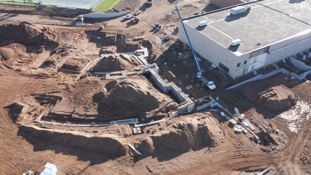 Aerial photograph of school site construction 