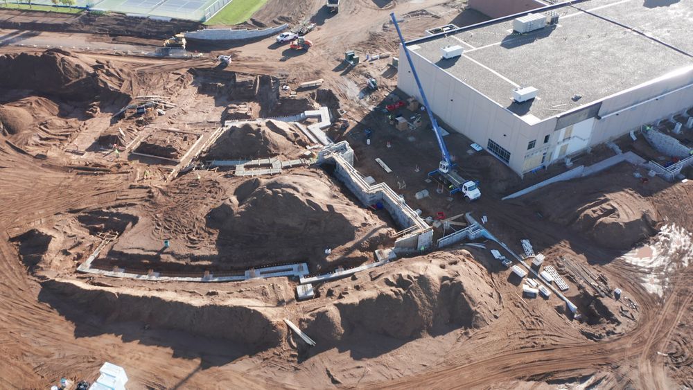 Aerial photograph of school site construction