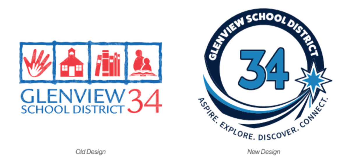 side-by-side images of Glenview 34's old log and new logo