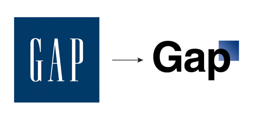 Graphics of Gap's old logo and their new logo side-by-side