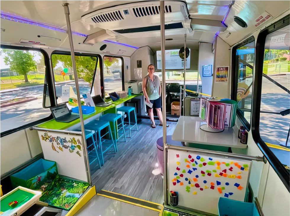 Photograph of the interior of bookmobile 