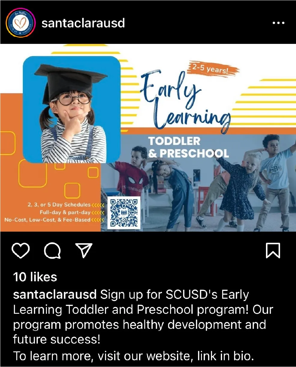 Screen grab of social post on Early Learning 