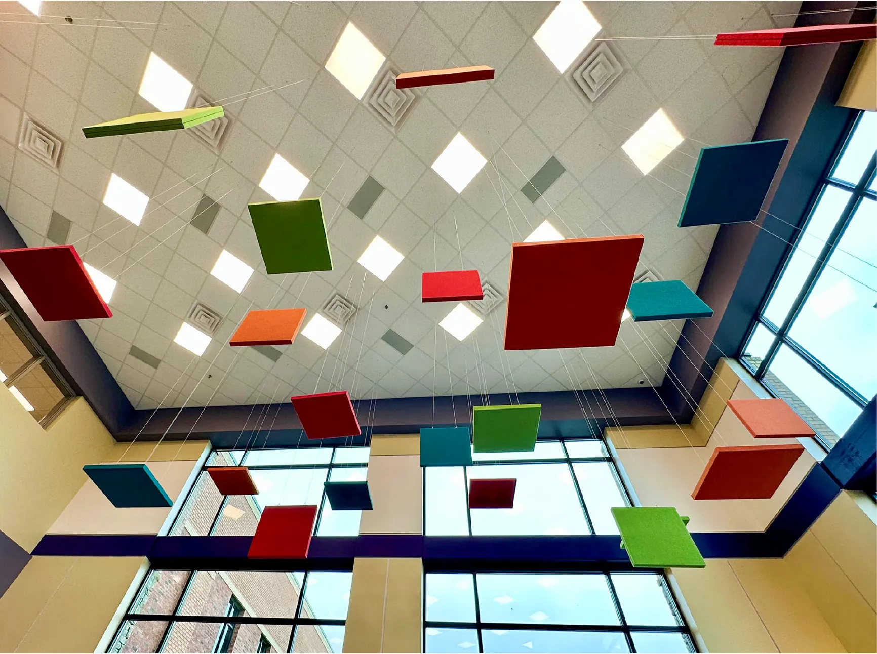 Photograph of multicolor art feature in school library 