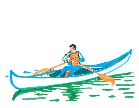 An Illustration of someone in a canoe.