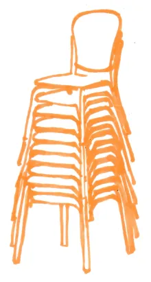 Orange Chairs Stacked up, Drawn in Marker
